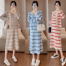 批发直接拿货 撞色条纹<b class='q'>甜美</b>优雅吊带裙＋开衫套装