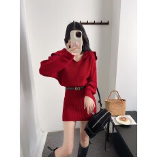 批发直接拿货 秋冬新款小香风针织连衣裙毛衣裙