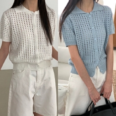 批发韩国ins   镂空针织短袖开衫