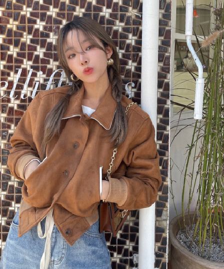 chic 레트로 스타일 다용도 오토바이 디자인 섹션 패치워크 모방 사슴 캐시미어 쇼트 스타일 재킷