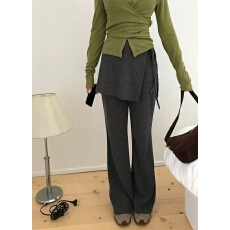 批发韩国ins  显瘦百搭罗纹系带裹身裙帘微喇<b class='q'>休闲裤</b>套装