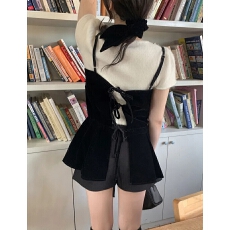 批发出货中 韩国ins  后绑带黑色天鹅绒迷你短裙连衣裙