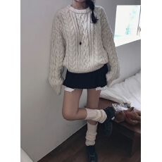 批发已出货   韩国ins  纯色麻花螺纹长袖套头<b class='q'>针织</b>衫