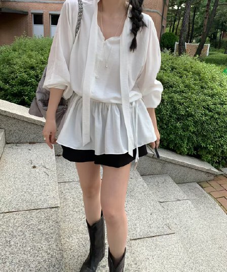 있음 선적 한국 chic 루즈핏 레이스 업 셔츠