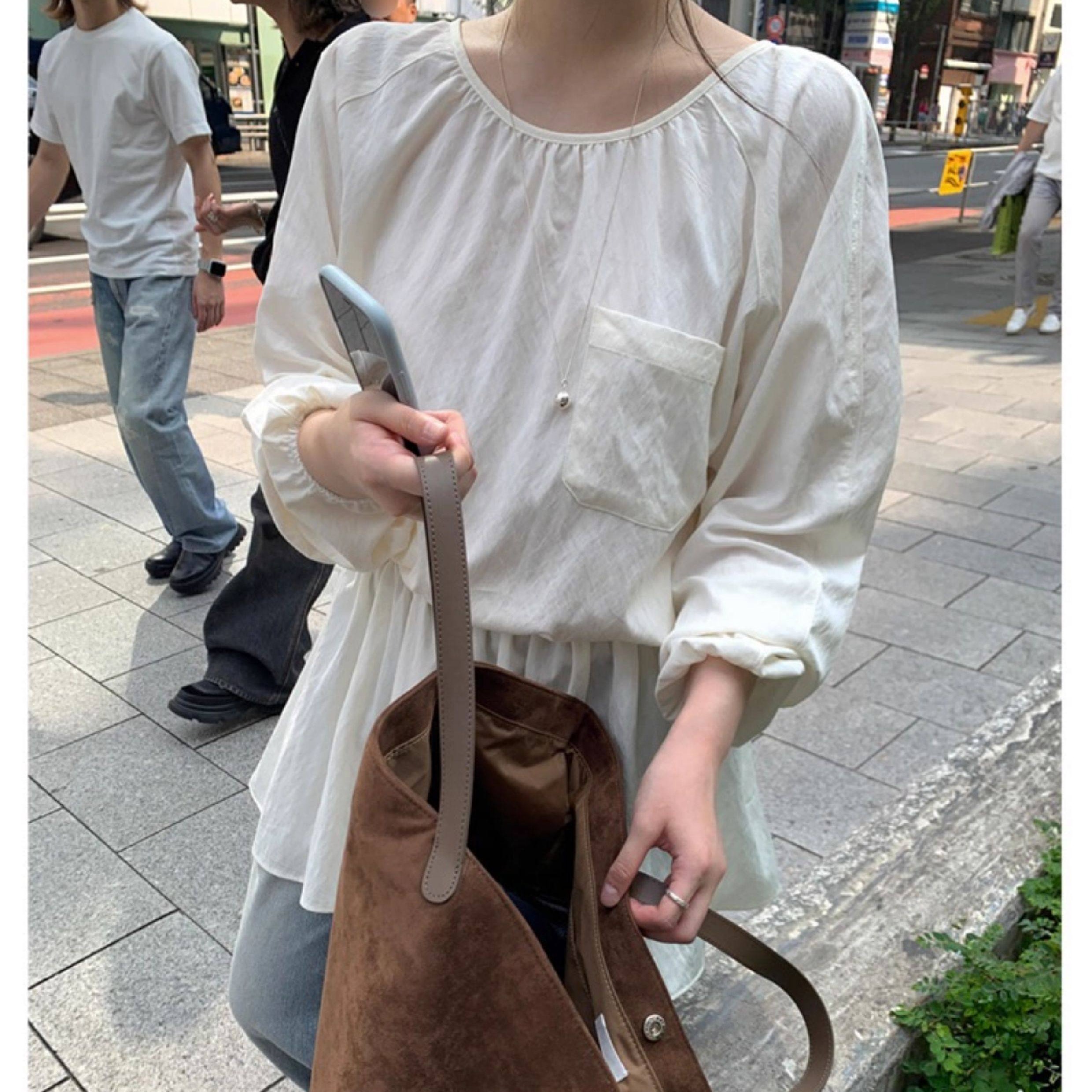 있음 선적 한국 ins 달콤함 소녀 쇼트 스타일 허리 수축 긴팔 드레스