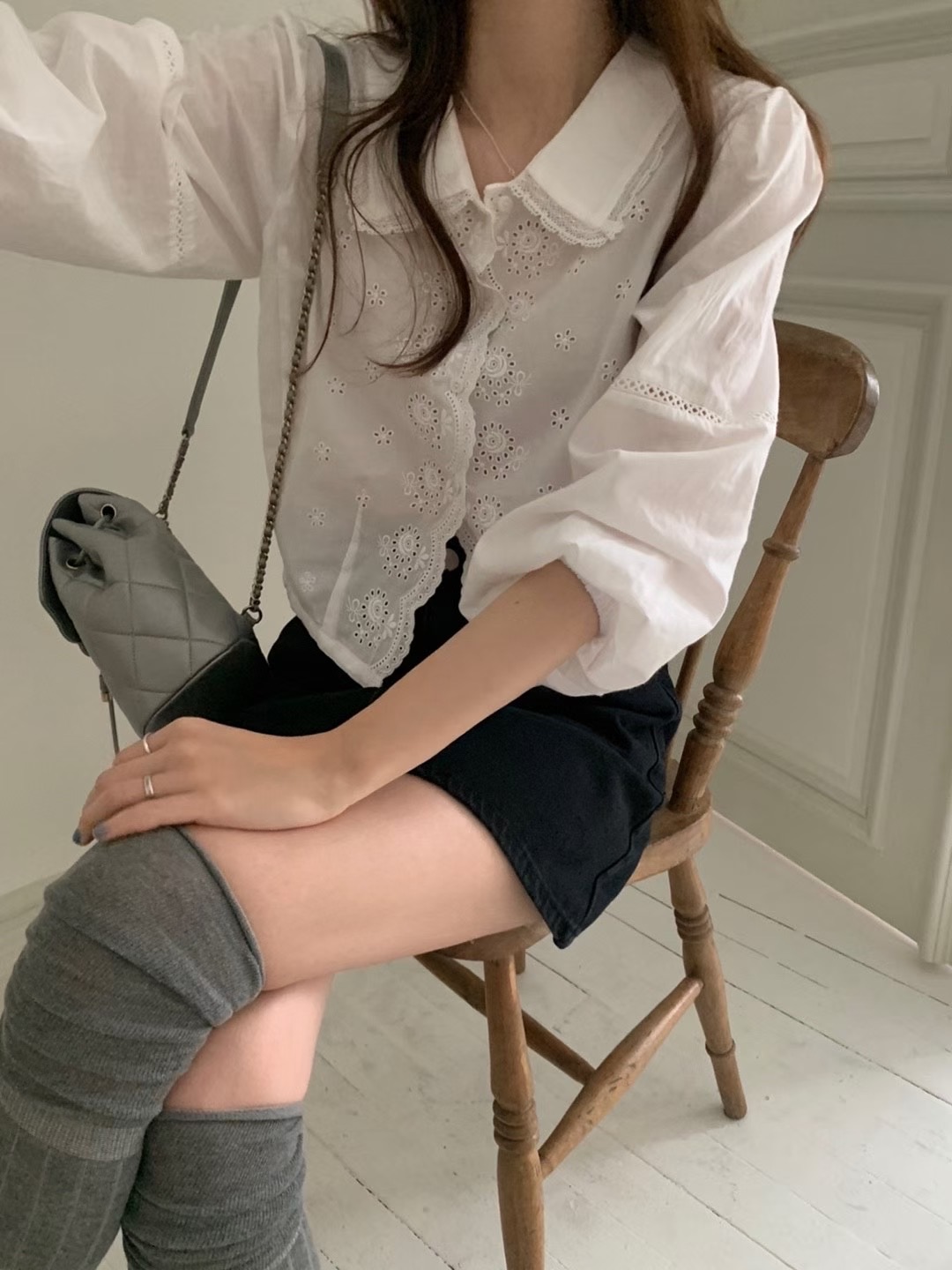 있음 선적 한국 chic 작은 대중 패션 자수 셔츠