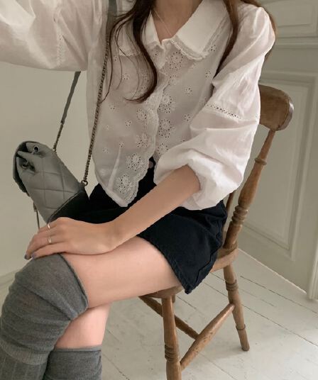 있음 선적 한국 chic 작은 대중 패션 자수 셔츠
