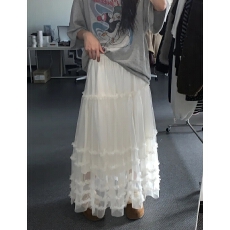 批发已出货  韩国ins 蛋糕层叠纱感荷叶边<b class='q'>长裙</b>