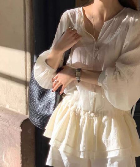 있음 선적 한국 ins 레이스업 펌프 로프 패션 퍼프 소녀 셔츠