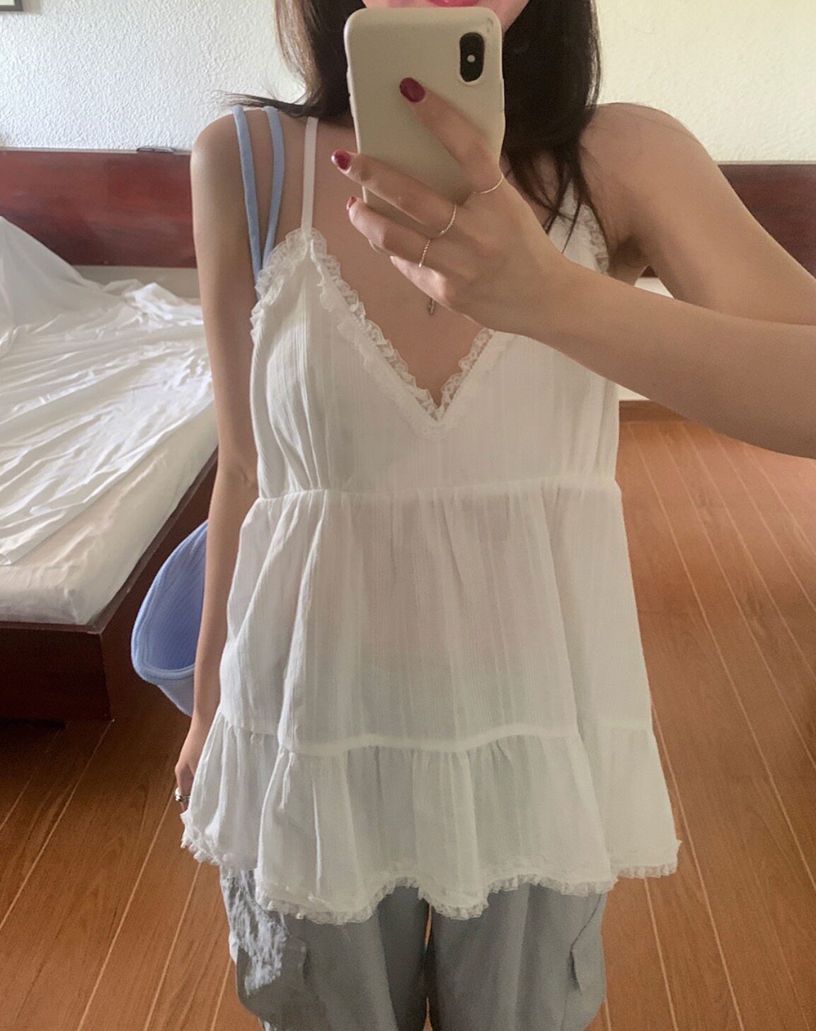 있음 선적 한국 chic 달콤함 뒤로 레이스업 다용도 캐미솔