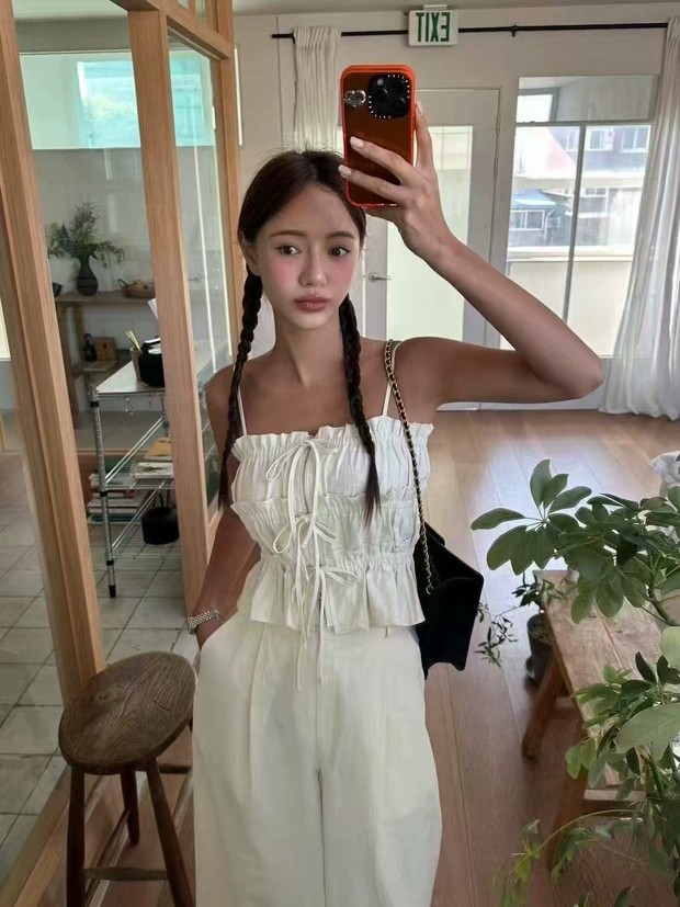 있음 선적 한국 ins 단색 튜브탑 스트랩 지퍼 캐미솔 루즈핏 긴 바지 패션 세트