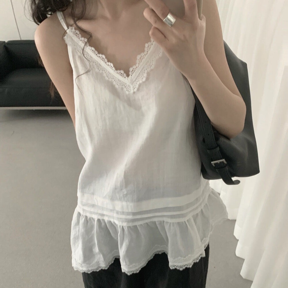 있음 선적 한국 ins 절묘한 다용도 레이스 패치워크 슬립 맨위