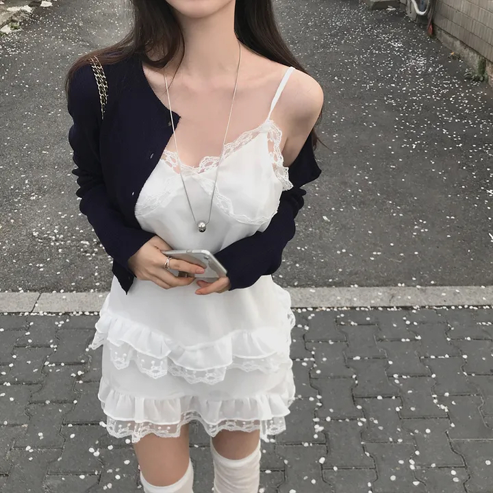 있음 선적 한국 ins 달콤함 요정 단색 다용도 슬립 드레스