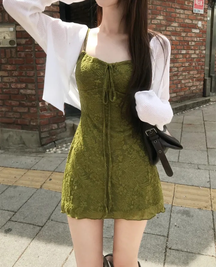 있음 선적 한국 ins 휴가 바람 자카드 슬립 드레스