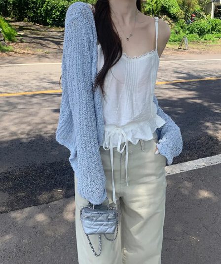 있음 선적 한국 chic 레이스 레이스 패치워크 레이스업 허리 수축 캐미솔