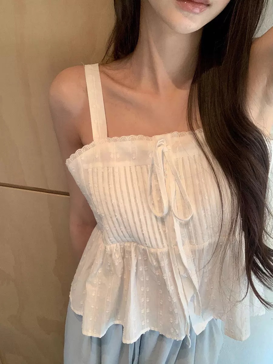 있음 선적 한국 chic 달콤함 소녀 센스 싱글 줄 버튼 레이스업 자카드 연령 감소 슬립