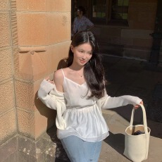 批发韩国chic甜美V领收腰系带<b class='q'>吊带</b><b class='q'>背心</b>