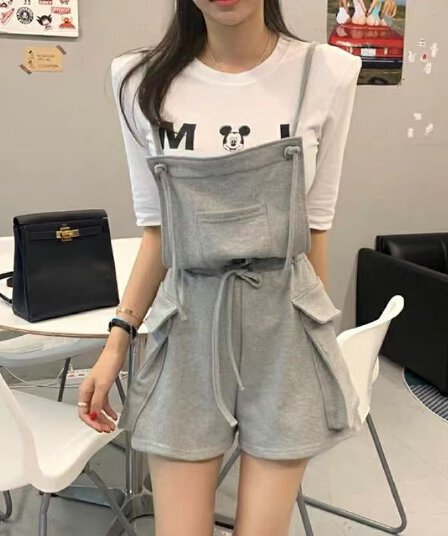 있음 선적 한국 ins 미니멀리즘 품격 펌프 로프 허리 수축 루즈핏 넓은 다리가 짧다. 바지