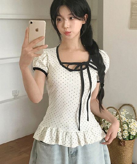 있음 선적 한국 chic Chic 스트랩 u 칼라 연꽃 잎 옆으로 눕다. 바르게 되다 어깨 티셔츠
