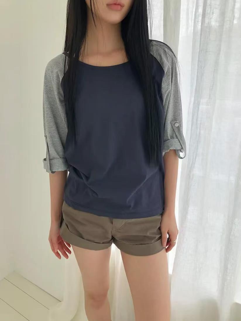 있음 선적 한국 ins 여름 루즈핏 디자인 센스 배색 티셔츠