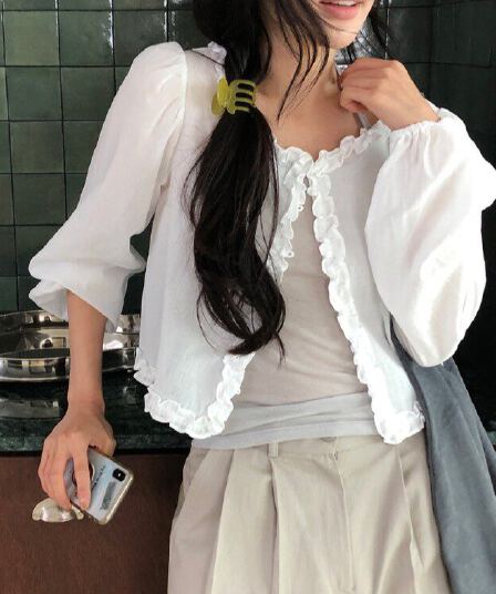 있음 선적 한국 ins 목이버섯 꽃 옆문 襟 긴팔 셔츠