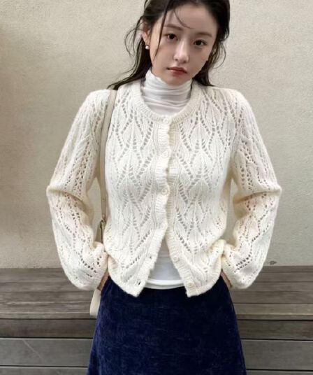 있음 선적 한국 chic 부드러운 느긋한 홀로우 아웃 쇼트 스타일 모헤어 오픈 가디건