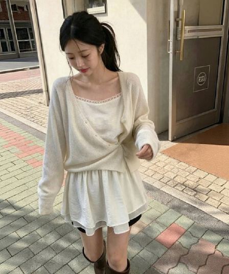 있음 선적 한국 chic Chic 디자인 센스 경 사진 버클 긴팔 니트 스웨터