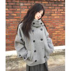 批发已出货  韩国ins  宽松双排扣连帽毛呢<b class='q'>大</b>衣外套