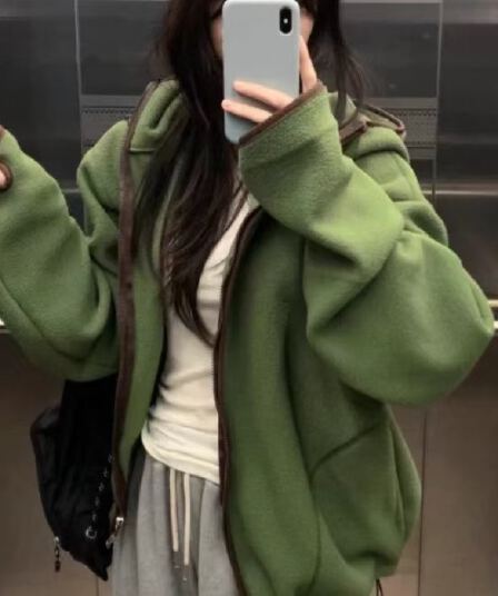 있음 선적 한국 chic 양면 플리스 후드 재킷