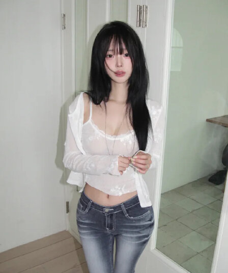 있음 선적 한국 ins 패션 디자인 센스 자카드 레이스 얇은 스타일 오픈 가디건 슬립 세트