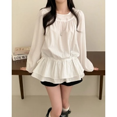 批发加色  已出货  韩国ins 甜美少女 长袖<b class='q'>迷你裙</b> 中长款上衣