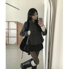 批发已出货 韩国chic <b class='q'>甜美</b>少女双排扣正肩收腰长袖外套