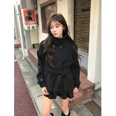 批发已出货 <b class='q'>韩国</b>chic 经典复古系带收腰双排扣短款呢子外套