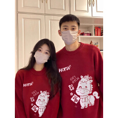 批发实价官图 新年情侣装马年本命年红色<b class='q'>毛衣</b>男女秋冬跨年套头针织衫