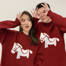 批发实价官图 新年情侣装马年本命年红色<b class='q'>毛衣</b>男女秋冬跨年套头针织衫