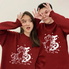 批发实价官图 新年情侣装马年本命年红色<b class='q'>毛衣</b>男女秋冬跨年套头针织衫