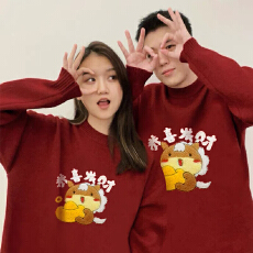 批发实价官图 新年情侣装马年本命年红色<b class='q'>毛衣</b>男女秋冬跨年套头针织衫