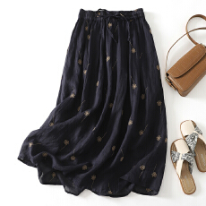 批发实拍印花蒲公英文艺<b class='q'>复古</b>碎花半身裙高腰显瘦百搭宽松A字裙子双层