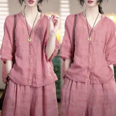 批发高端轻奢时尚减龄套春<b class='q'>夏</b>季新款气质宽松显瘦百搭上衣+长裤套装女