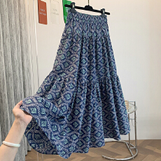 批发实拍2026高级<b class='q'>复古</b>印花半身裙女夏季过膝过膝长裙小碎花裙子A字裙