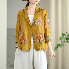 批发实拍秋季休闲时尚宽松复古花小个子<b class='q'>百搭</b>超薄长袖西装