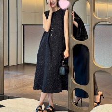 批发非实拍实拍轻绵系列_细波点<b class='q'>背心</b>亚麻连衣裙<b class='q'>长裙</b>