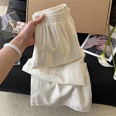 批发实拍高级感九分天丝裤子女休闲<b class='q'>百搭</b>新中式仙气飘逸直筒阔腿裤显瘦