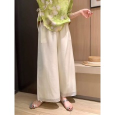 批发非实拍高级感九分天丝裤子休闲<b class='q'>百搭</b>新中式仙气飘逸直筒阔腿裤显瘦