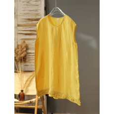 批发非<b class='q'>实拍</b>新款2026凉爽无袖亚麻纯色衬衫女宽松<b class='q'>大码</b>简约休闲圆领上衣