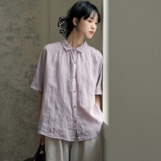 批发非实拍日系文艺纯色<b class='q'>亚麻</b>衬衣法式复古风宽松衬衫上衣女夏