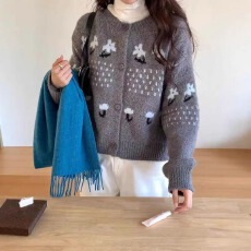 批发韩国新款气质显瘦上衣潮2025秋季设计超好看提花长袖针织<b class='q'>开衫</b>女