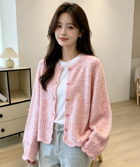 부드러운 바람 수공 레이스 칼라 스웨터 오픈 가디건 여성 가을 부드러운 찹쌀 모헤어 재킷 느긋한 고급 센스 카디건