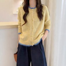 批发韩系简约百搭<b class='q'>针织</b>衫纯色单排扣毛衣外套上衣<b class='q'>女</b>