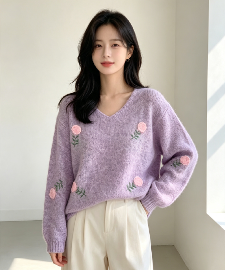 2026 가을 겨울 새로운 자수 루즈핏 달콤함 품격 다용도 스웨터 여자